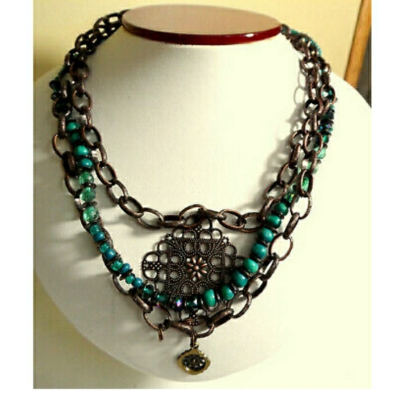 BOOT BARN Western Beaded Medallion Necklace Turquo - Picture 3 of 5